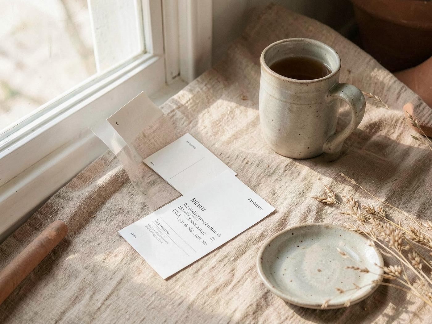 Perimenopause Morning Routine for Fatigue and Focus printed pages laid out on a linen surface